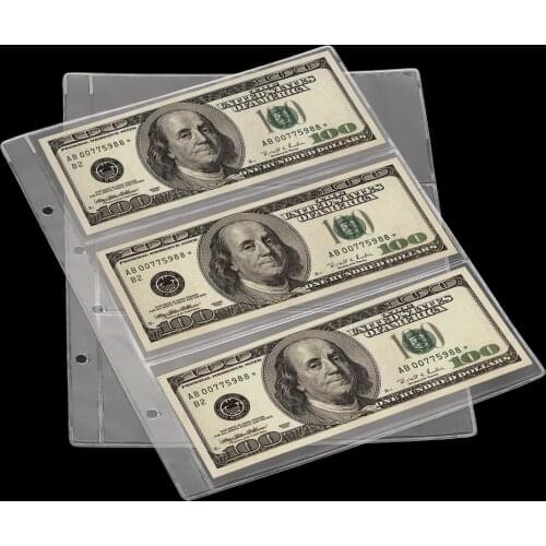 Paper Money Protective Bag Money Banknote 3-Slot Portable Banknotes Holder Loose Leaf Sheet PVC Paper Money Collection Album