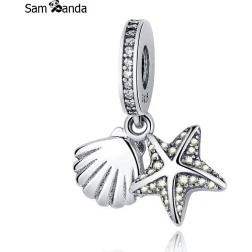 Authentic 925 Sterling Silver Charm Bead Tropical Starfish & Sea Shell Fit Pandora Bracelets Bangles DIY Women Jewelry Making