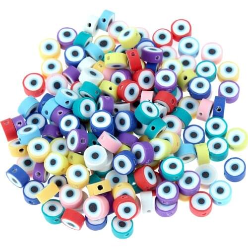 100Pcs Evil Eye Beads Charms 7-11mm Polymer Clay Beads for Jewelry Making Bracelet DIY Necklace Hair Bead Craft Accessories