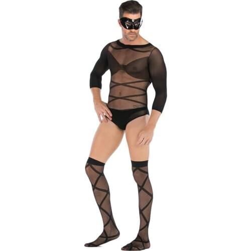 Mens Siamese Stockings Mens Transparent thin High elastic Socks Mens Tops Stockings Long Sleeve body stockings bodystocking men