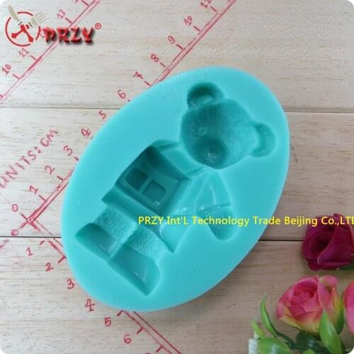 Baby bear went to school wholesale hot sale chocolate silicon mold fondant Cake decoration mold (si266)
