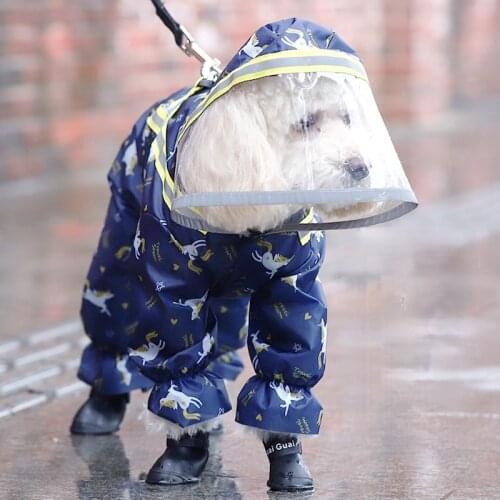 Dog Raincoat Four-legged Waterproof All-inclusive Teddy Bichon Schnauzer Small Medium-sized Dog Rain Coat Puppy Clothes Poncho