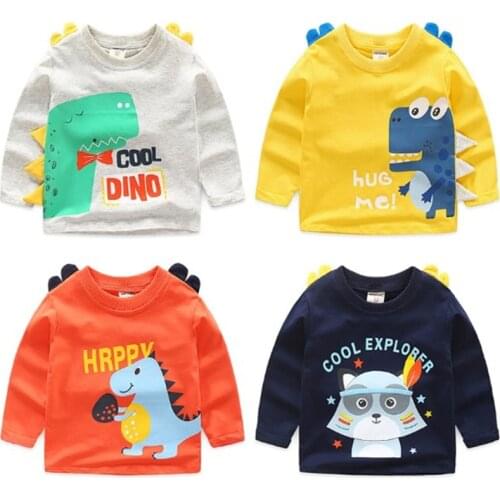 2019 Fashion Boys T-shirt Cartoon Dinosaur Baby Favorite Long Sleeve Casual T Shirt Blouse Cotton Kids Tops 2-6 years