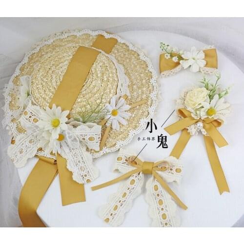Ginger Lolita Bow Lace Hair Clip Flat Hat Headband KC Hair band Mori Girl Sunflower Dress Hairpin Top hat Hair Accessories