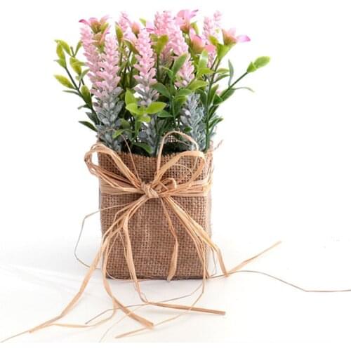 Artificial Floral Lavender Flower Silk Wedding Party Bouquet Home Decor With Pot