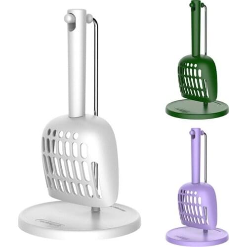 Cat Litter Shovel with Support Set Creative Cat Litter Scoop Pinhole Ergonomic Long Handle Deep Shovel Pet Cleaning Accessories