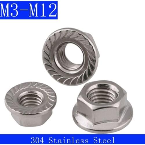 M3 M4 M5 M5 M8 M10 M12 304 Stainless Steel Metric Hexagon Flange Nuts DIN6923 A2 - 70