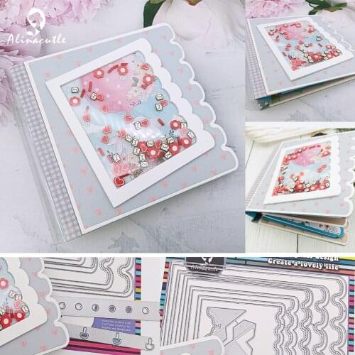 Alinacutle Metal Cutting Dies Cut 17pc Nesting Planner Frame Scrapbooking Paper Craft Handmade Album Card Punch Art Knife Dies