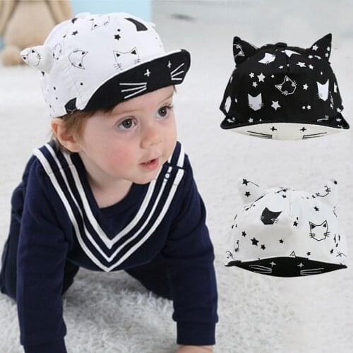 Lovely Baby Baseball Cap With Ears Cartoon Prints Cotton Baby Boy Girl Hat Summer Outdoor Child Sun Visor Hat