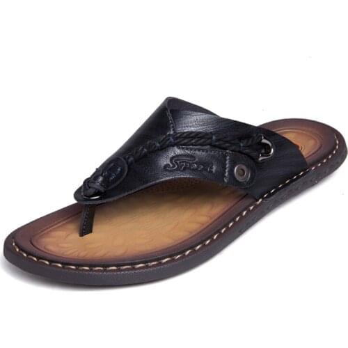 Retro Trend Mens Leather Flip Flops Summer Light Non-slip Large Size Comfortable Soft Slippers Casual Beach Sandals for Male