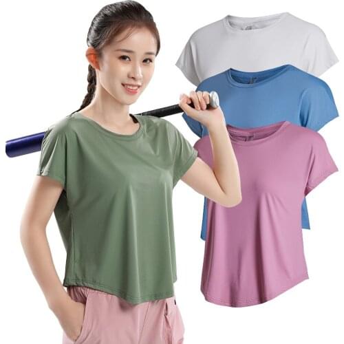 New Breathable Women T Shirt Short Sleeve Crop Top Yoga Shirts Leisure Fitness Running T-Shirts Workout Gym Sport Yoga Clothing