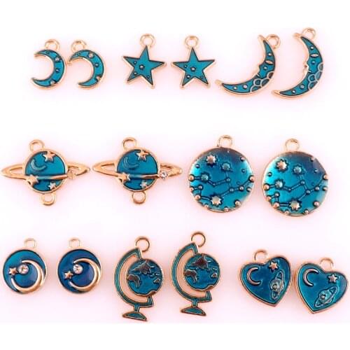 30pcs Mix Gold Metal Blue Enamel Charms Universe Starry Jewelry Making Charm Pendants for Craft Earring Bracelet Dangle Findings