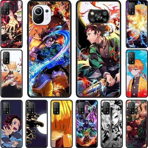 Silicone Cover For Xiaomi Mi Poco X3 NFC 10T Pro 9T Note 10 Lite M3 11 F3 9 CC3 A2 Black Soft Phone Case Demon Slayer Anime Fall