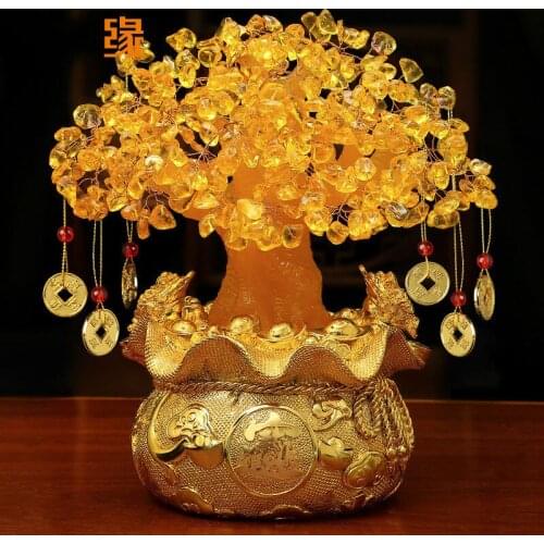 Resin Rich Tree Arrangement Shop Company Opening Ornament Room Decoration Home Decor Copper Coin Hanging Wealth Fengshui