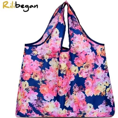 Classic Patterns Large Capacity Nylon Shopping Bag Foldable Eco Fashion Shoulder Bag Women Tote Bag Travel Grocery Handbag Bag