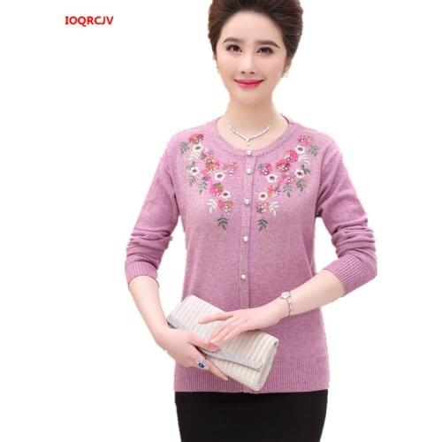 Middle-aged Womens Sweaters Pullovers Spring Plus Size 3XL Long Sleeves O-neck Loose Casual Wool Sweater Mother Dress Tops W435