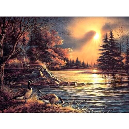 14CT/16/18/27/28/25 CROSS STITCH R5509 landscape sunset tree Cross Stitch 100% EGYPT cotton threads higher quality sea City