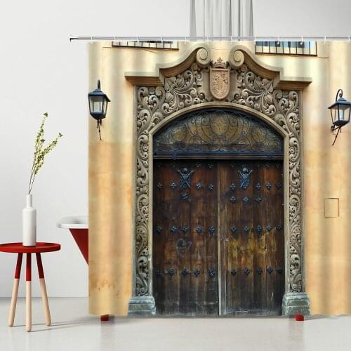 European Style Castle Light Wooden Door Shower Curtains Bathroom Fabric Bath Curtain Cloth Home Decoration Multiple Size