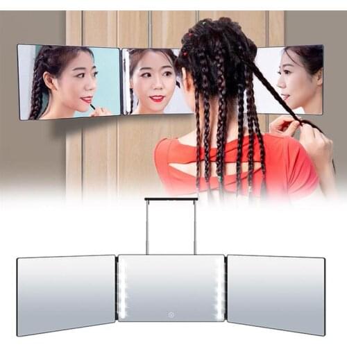 Trifold Mirror LED Makeup Mirror 3 Way Mirror For Self Hair Cutting Lightweight Portable Adjustable Mirror For DIY Haircut