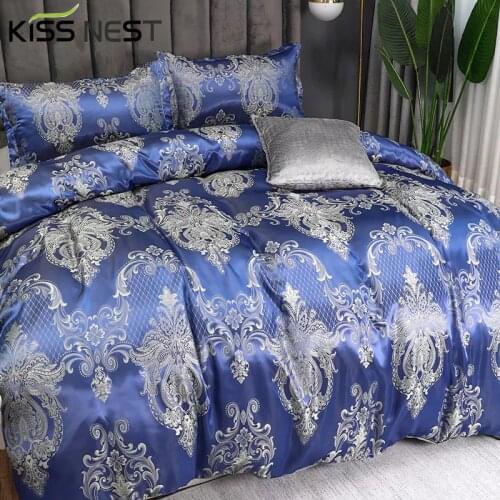 Jacquard Bedding Set (Duvet Cover+ Pillowcase) 7 Sizes Royal Blue Nordic Scandinavian Style