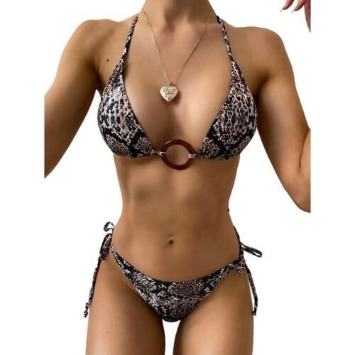 AA Women Two Pieces Swimming Costume Snake Skin Swimsuits Printed Halter Triangle Bikini Sets Tie Up Bathing Suit Beachwear