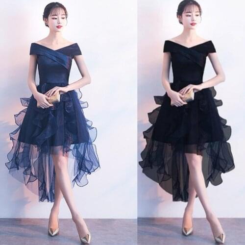 New Evening Dress Banquet Noble Neckline Short Dress Formal Dresses Evening Gown Satin Dress Vestidos De Fiesta Royal Blue Dress