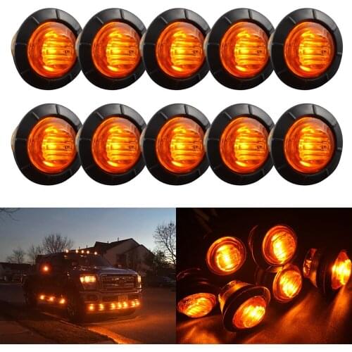10pcs Waterproof 12-24V 3LED 3/4" Round Trailer Side Marker Lights Front Rear Trucks Tractors Clearance Lights Lamp Bullet Amber