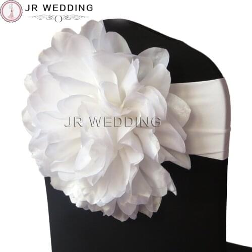 100pcs New Design White Big Flower Chair Band For Wedding Banquet High Quality Double Spandex Chair Sash