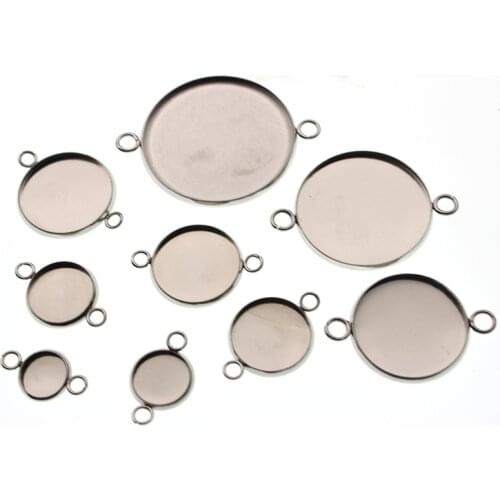 20Pcs Stainless Steel Connector Blank Setting Round Cabochon Base Double Loop for Necklace Bracelet Jewelry Making Components