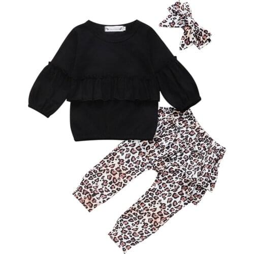 3PCS Fashion 2021 Toddler Kids Girls Clothes Set Romper Ruffle Top T-shirt+ Leopard Pant Outfits Party Infant Girls Clothing