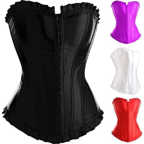 4 Colors Sexy Lingerie Ladies Satin Lace Up Basque Corset 2322 Purple Size S--XL