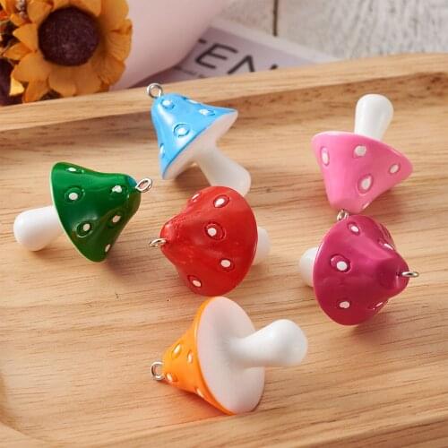 48pcs Mushroom Resin Charms Opaque Cute 3D Mushroom Pendants for Necklace Earrings Keychains Decorations DIY Jewelry Accessories