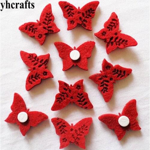 50PCS/LOT.Red butterfly fabric Felt stickers Scrapbooking kit Kindergarten crafts Decorative stickers Wall decal Fridge stickers