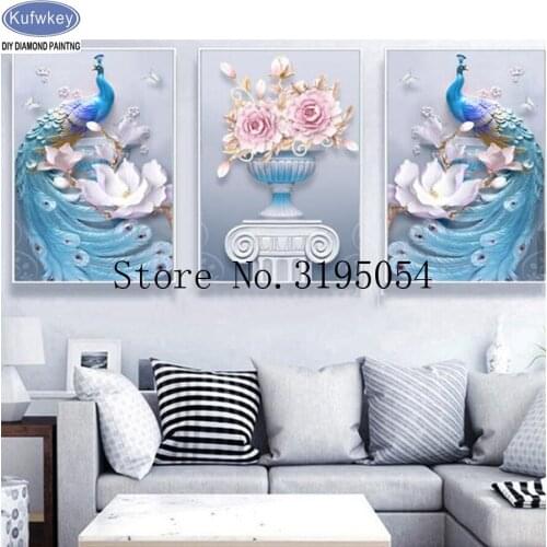 Diamond Embroidery,Peacock,Animal peony,5D,diy,Diamond Painting 3 pcs,Cross Stitch,kits,3D,Diamond Mosaic,home Decoration,gift