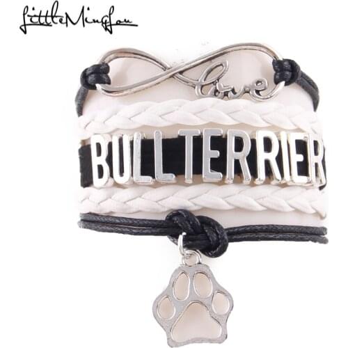 Little MingLou Infinity love bull terrier dog Bracelet pet paw Charm leather wrap men bracelets & bangles for Women jewelry
