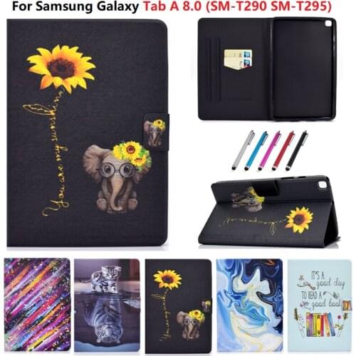 For Samsung Galaxy Tab A 8 2019 Case SM-T290 T295 Flower Painted Cover Funda for Samsung Tab A 8 2019 T290 Tablet Shell +Pen