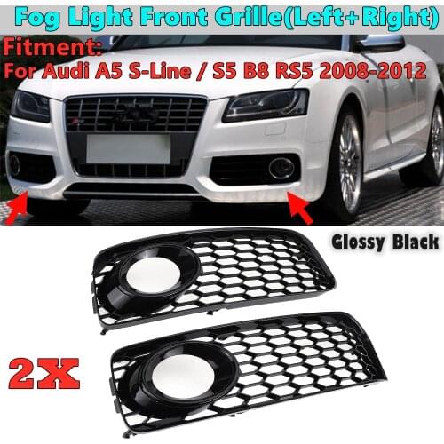 A Pair Black Car Fog Light Lamp Grill Cover Honeycomb Hex Front Grille Grill For Audi A5 S-Line / S5 B8 RS5 2008-2012
