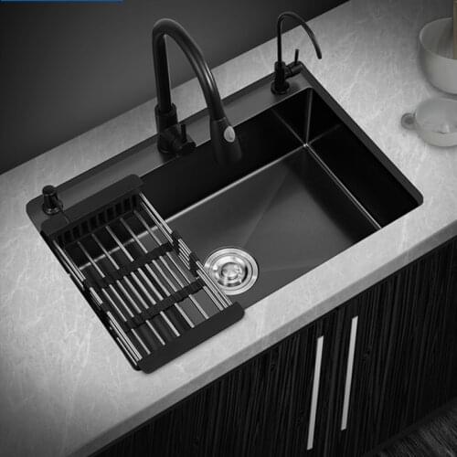 Black Kitchen Sink Nano Sink Single Bowl Household 304 Stainless Steel Large Sink Under Counter Basin With Faucet Above Counter