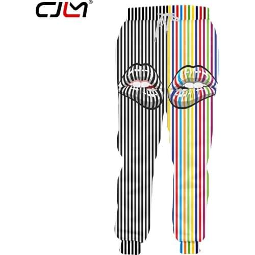 CJLM Mens New Cool Dropshipping Sweatpants 3D Printed Creative Lips Stripes Stitching Cool Clothing Man Spandex Pants