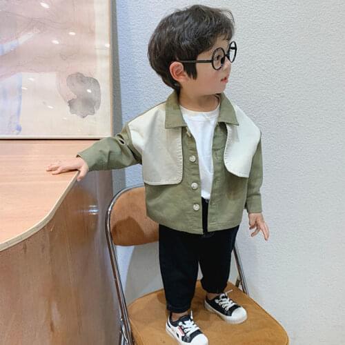 Spring Autumn Fashion Baby Clothes All-Match Work Jacket Casual Loose Cute 2021 Boys Girls Pure Cotton Solid Color Windbreaker