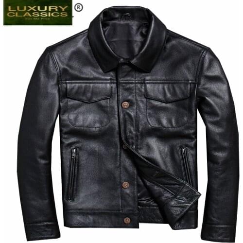 Men Real Leather Jacket Clothes 2021 Streetwear Fashion Mens Cow Leather Short Coat Slim Fit Genuine Leather Coats 15618