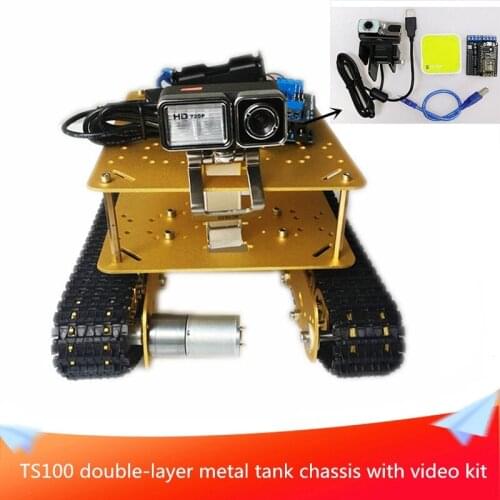 TS100 Double-layer Metal Shock-absorbing Tank Chassis+Video Kit Send DC Motor Installation Tools DIY Mobile Handling Platform