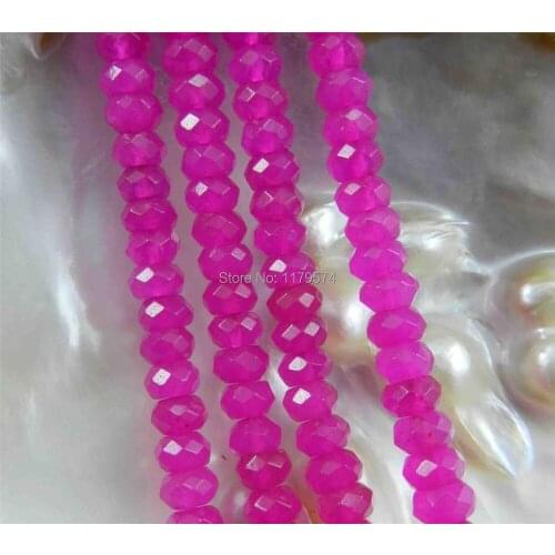 Hot girls jewelry Fine! 4X6mm Faceted Dark Pink Red Chalcedony Roundel Loose Beads Strand Fashion Jewelry Making 15" ZH0258