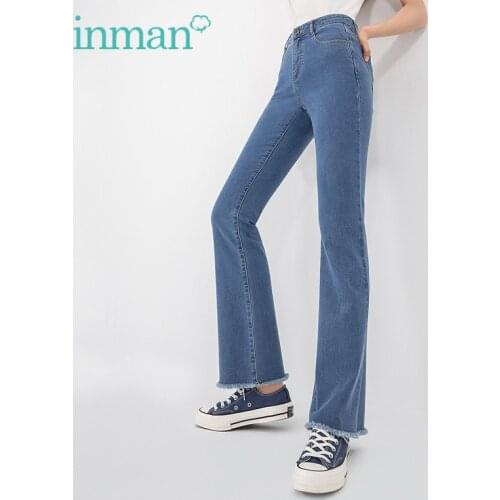 INMAN Lady Bell Collagen Pant Keep Skinny Moisturizing Cloud Pattern Embroidery Stretchable Women Flare Jeans Denim Trousers