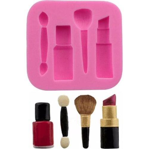 Makeup Tools Lipstick Nail Polish Chocolate Party DIY Fondant Cake Decorating Tools Silicone Mold Dessert Moulds D472