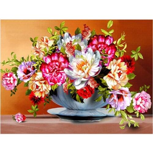 Flowers vase diamond painting peony pot stones embroidery picture beauty girl mosaic sticker dimond tapestry poster wall paper