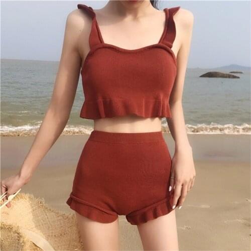 Bikini Set Swimwear Women Swimming Suit Two-piece Gathered Split-type Slimming Conservative Hot Spring Swimwear Plus Size