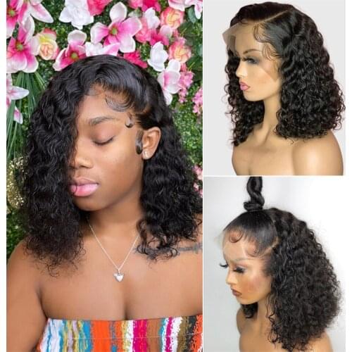 Short Curly Bob 13x4 Lace Front Human Hair Wigs With Baby Hair Brazilian 4x4 Lace Closure Wig For Women Deep Wave Wig Pre Pluck