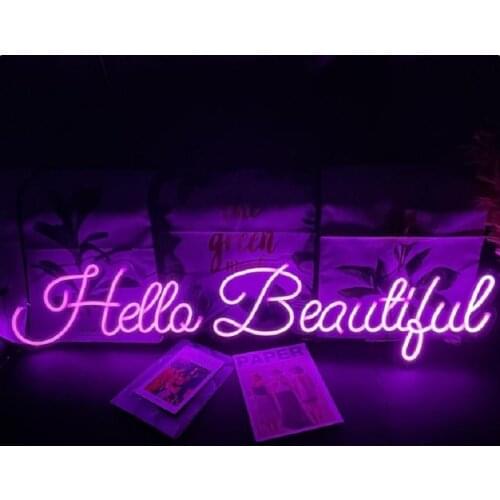 Custom Hello Beautiful Acrylic Neon Sign Light Party Wedding Shop Wall Hanging for Restaurant Birthday Home Room Decoration