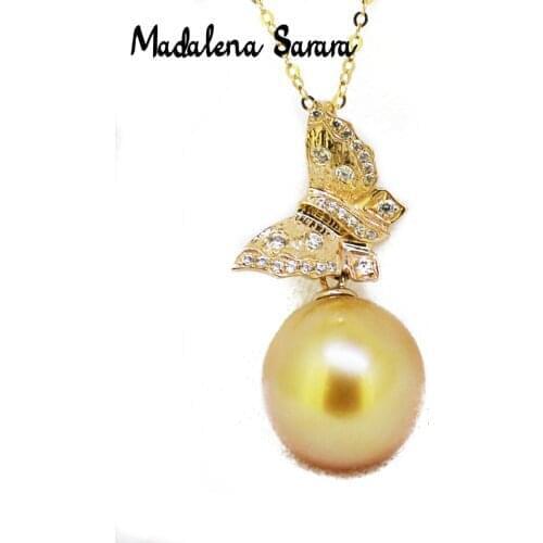 MADALENA SARARA 11mm AAA Saltwater Pearl Necklace Southsea Gold Pearl Bead Choker Necklace Natural Color Pure 18k gold